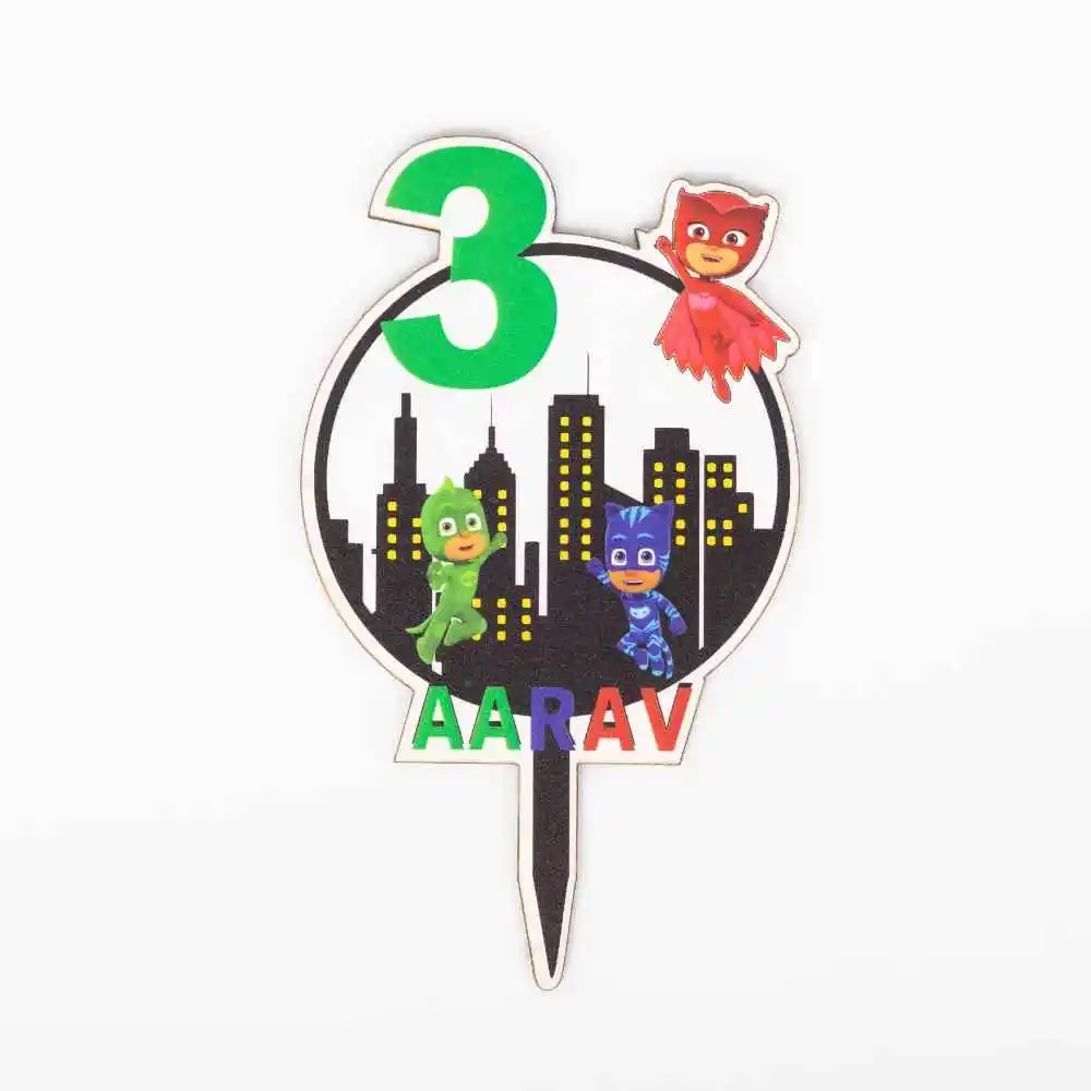 Personalized MDF Printed Cake Topper PJ Mask-Name and Age Cake Topper